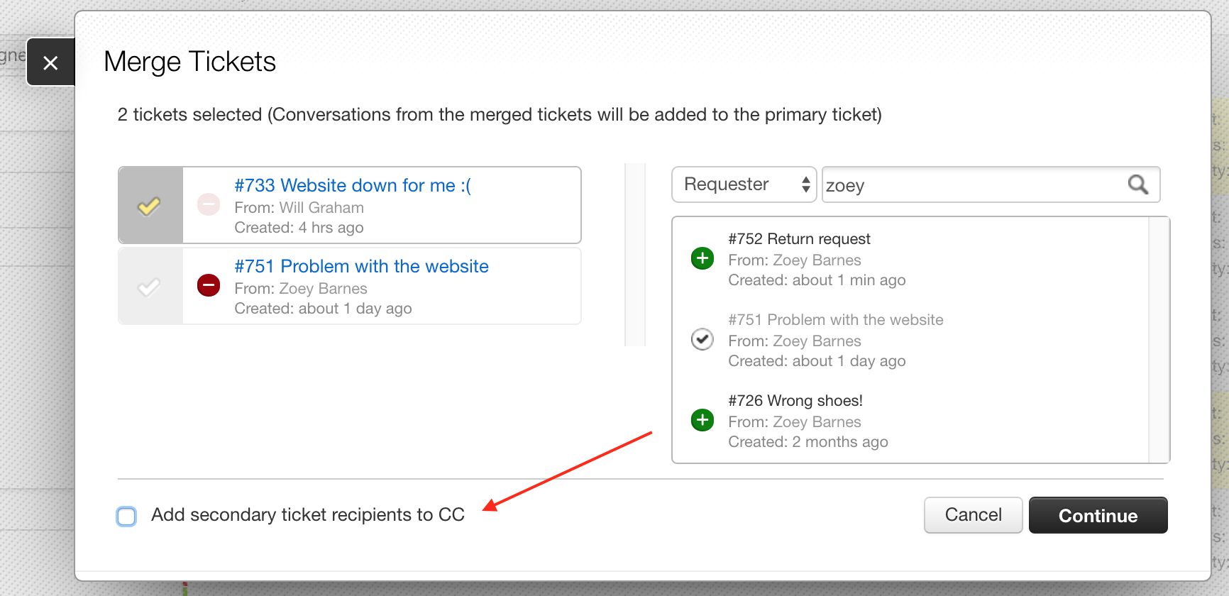 Merging two or more tickets together Freshdesk